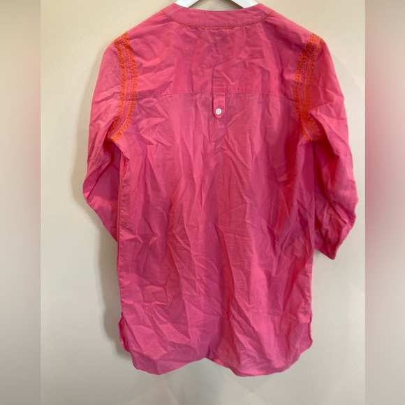 Madison Mathew’s Tunic Pink Embroidered 3/4 Sleeve Womens Small Half Button Down - Picture 6 of 7
